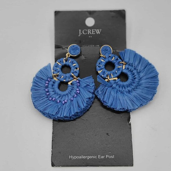 J Crew Blue Raffia Fan Earrings NWT!  NEW! - Picture 6 of 6